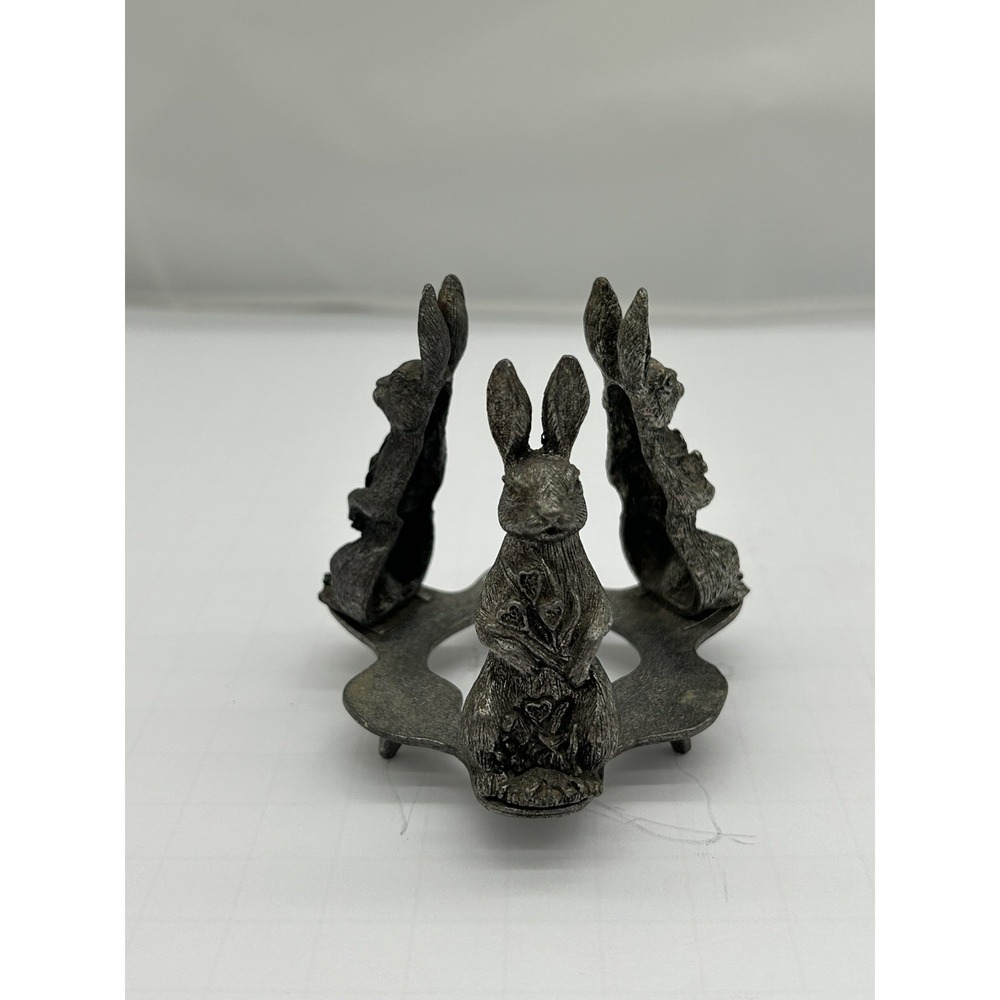 Vintage Pewter Rabbit candle holder heart bouquet Peter Rabbit MCM Victorian 80s